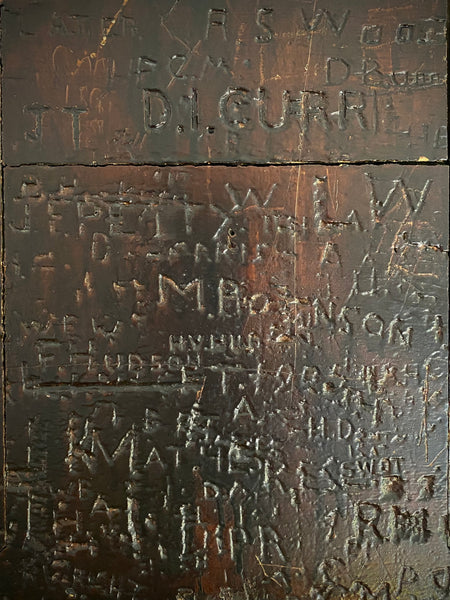 Rare Late 19th-Early 20th Century Heavily Graffitied Section Of A Leeds Grammar School Desk Founded 1552