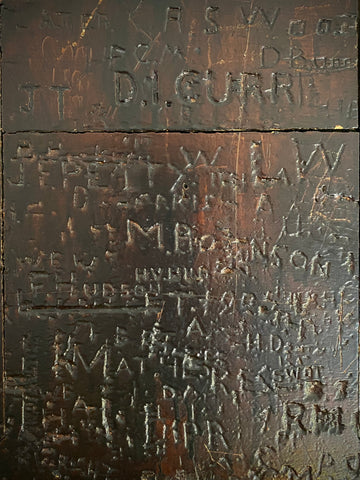 Rare Late 19th-Early 20th Century Heavily Graffitied Section Of A Leeds Grammar School Desk Founded 1552