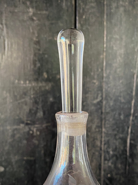 Antique Late 19th-Early 20th Century Miniature Engraved Glass Ketchup Bottle