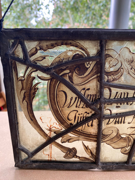 Rare Antique Early 17th Century Stained Glass Panel Named & Dated 1628