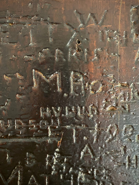 Rare Late 19th-Early 20th Century Heavily Graffitied Section Of A Leeds Grammar School Desk Founded 1552