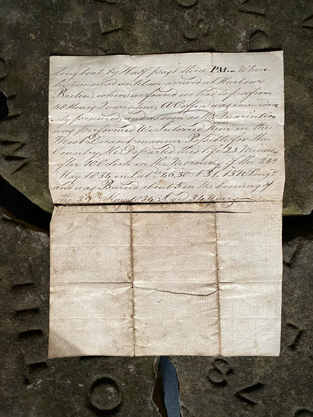 Rare Early 19th Century Naval Manuscript Describing The Unfortunate Death Of A Captain On Board A Ship, By Accidentally Shooting Himself In The Leg - Source Vintage