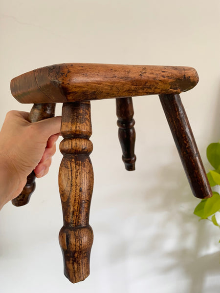 Charming Antique Treen Stool With Lovely Patina c.1800
