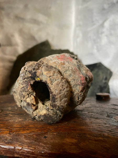 Disturbing Rare Antique 18th Century Early Composition Folk Art Witches Doll Head On Later Made Stand