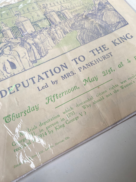 Rare Antique Original 1914 Suffragette Double Sided Flyer – Emmeline Pankhurst’s Deputation to Buckingham Palace