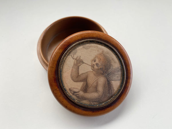 Rare Antique Georgian Treen Patch Or Snuff Box With Smoking Nymph c.1790-1800