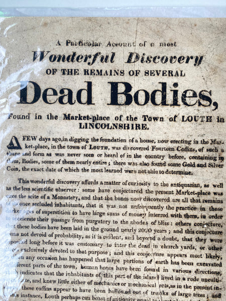 Rare 1823 Broadside – Discovery of Human Remains in Louth Marketplace