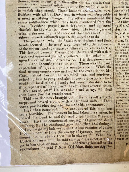 Rare Antique 19th Century Execution Broadside For The Execution Of Arthur Thistlewood and the Cato Street conspirators 1820