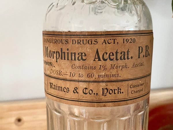 **RESERVED** Antique Glass York Chemist Poison Bottle (Morphine) c.1920s - Source Vintage