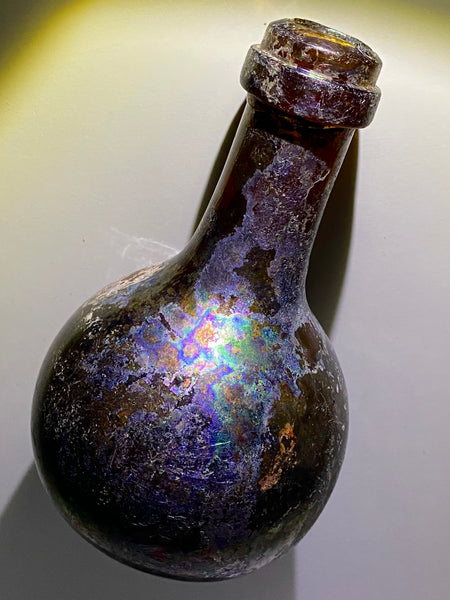 Rare Antique Iridescent Small Glass Onion Bottle