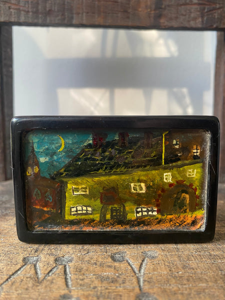 Antique 19th Century Snuff Box With Naive Period Painting Of The ‘Horse & Groom’ Pub, Lea Bridge, Engraved Inside & Dated 1816