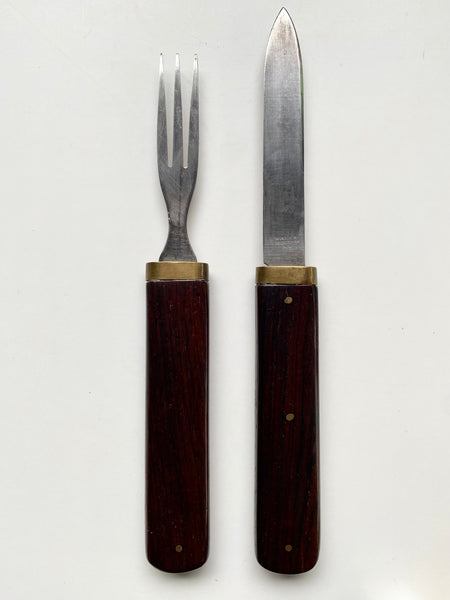 Antique 19th Century Campaign Cutlery Set With Rosewood Handles