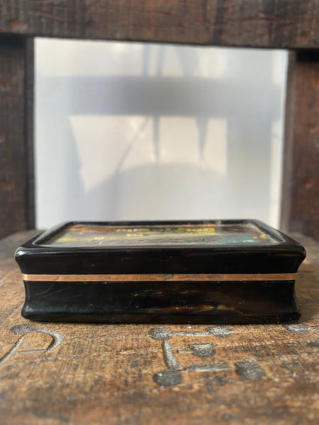 Antique 19th Century Snuff Box With Naive Period Painting Of The ‘Horse & Groom’ Pub, Lea Bridge, Engraved Inside & Dated 1816