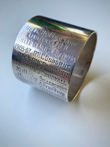 Rare World War 1 Sterling Silver Commemorative Napkin Ring For Lieutenant Noel Henry Cragg With All Postings Mentioned In Despatches