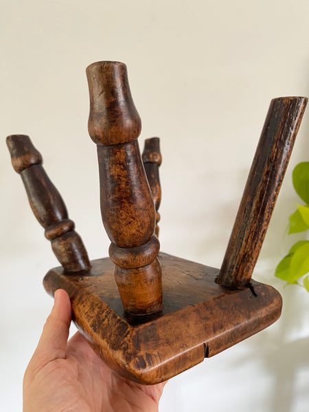 Charming Antique Treen Stool With Lovely Patina c.1800