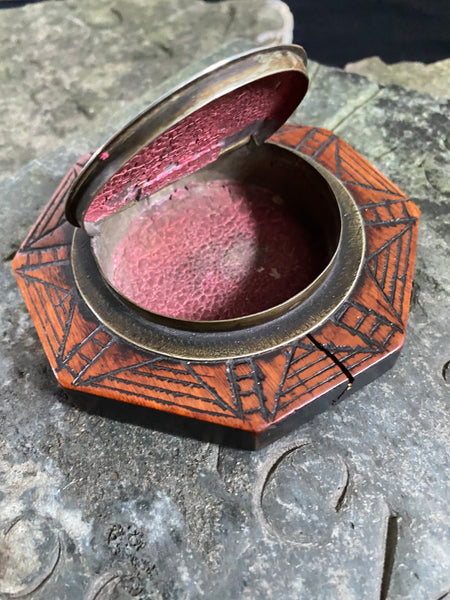 Exceptional Antique Early 19th Century Treen & Brass Folk Art Snuff Box Named ‘Martha Shields’