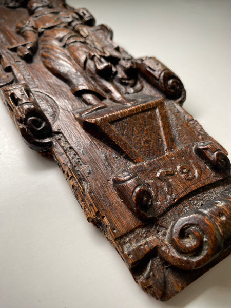 Rare Antique 16th Century Oak Carving Of Justice Dated 1581