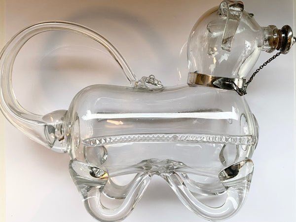 Rare Antique Novelty Glass & Silver Decanter In The Form Of A Dog Birmingham 1904 A/F