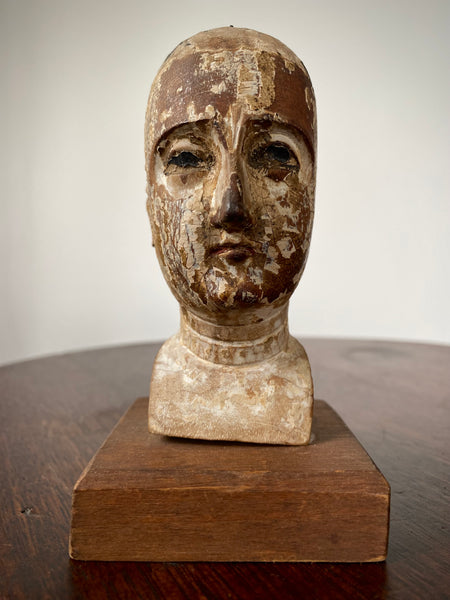 Antique 18th Century Santos Head On Later Stand