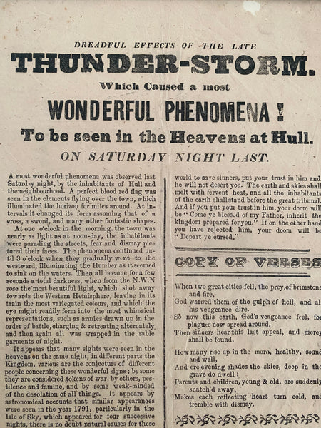 Rare Antique 19th Century Broadside Describing A Terrifying Event Over Hull