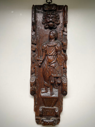 Rare Antique 16th Century Oak Carving Of Justice Dated 1581