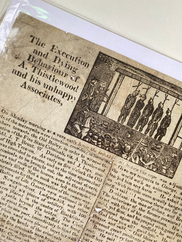 Rare Antique 19th Century Execution Broadside For The Execution Of Arthur Thistlewood and the Cato Street conspirators 1820