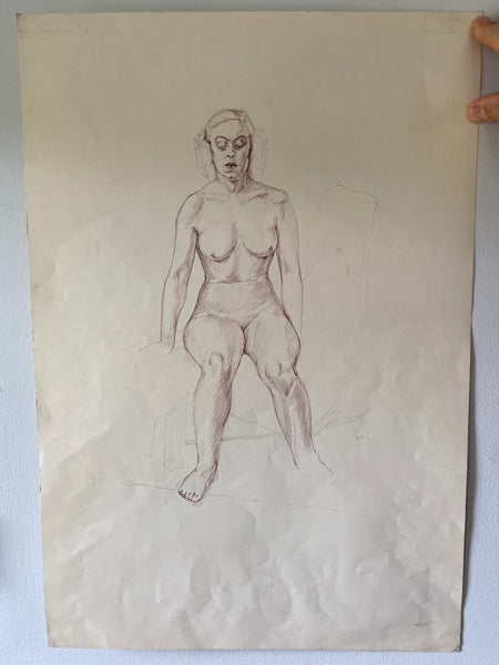 Vintage Double Sided Pen & Pencil Life Drawings Portraits Of A Sitting Nude Lady