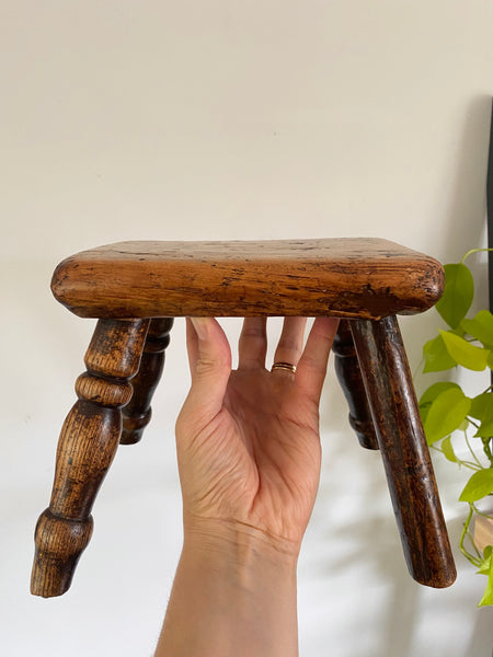 Charming Antique Treen Stool With Lovely Patina c.1800