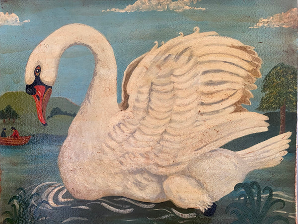 Naive Folk Art Oil Painting Swan By Leslie Stafford (1949–2024)