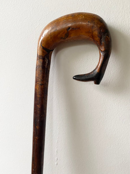 Antique Victorian Folk Art Walking Stick Carved Into The Form Of A Boot