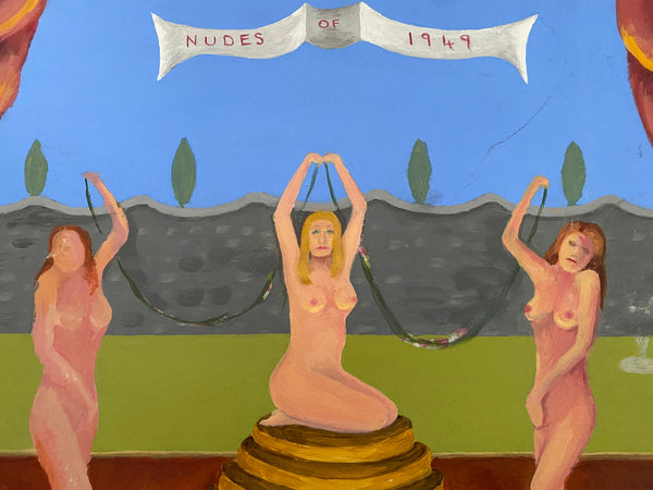 Vintage Folk Art Acrylic On Board Painting ‘Nudes Of 1949’