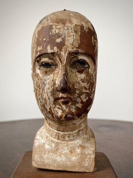 Antique 18th Century Santos Head On Later Stand
