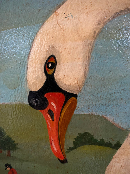 Naive Folk Art Oil Painting Swan By Leslie Stafford (1949–2024)