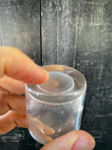 Antique Late 19th-Early 20th Century Miniature Engraved Glass Ketchup Bottle