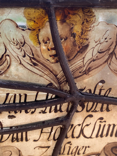 Rare Antique Early 17th Century Stained Glass Panel Named & Dated 1628