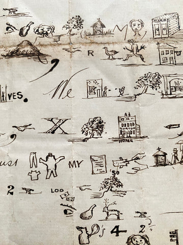 Rare Late 19th Century Handwritten Rebus Love Letter, A Type Of Coded Pictogram Message