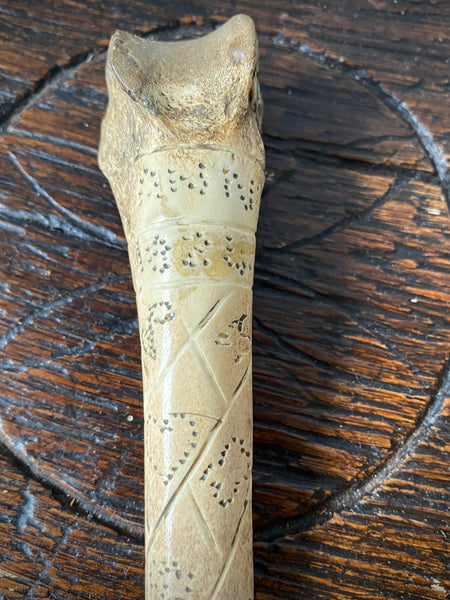 Antique Early 19th Century Named & Dated 1824 Folk Art Bone Apple Corer Love Token