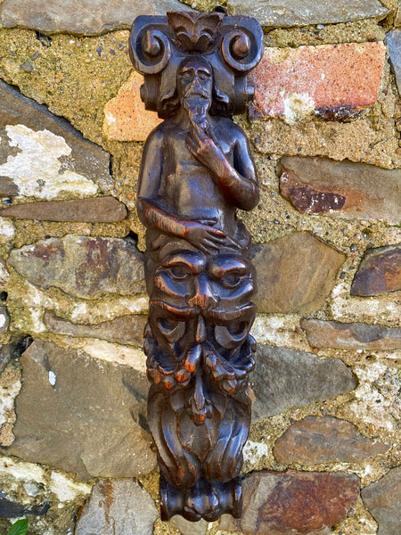 Antique 17th Century Carved Oak Caryatid With Beastie