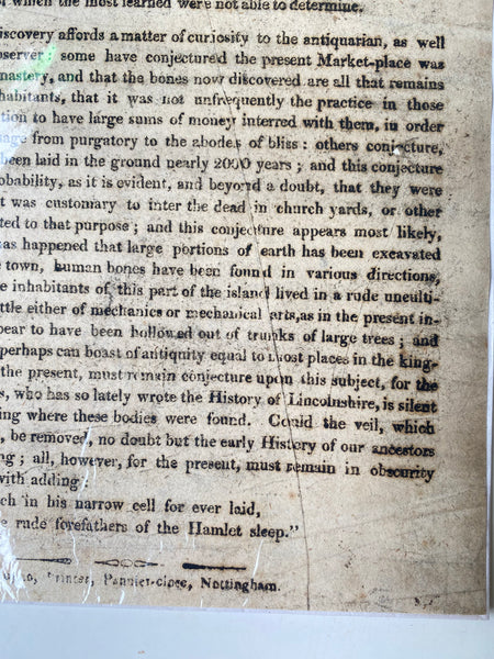 Rare 1823 Broadside – Discovery of Human Remains in Louth Marketplace