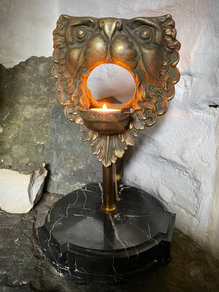 Antique 19th Century Billiard Table Pocket Lion Mounted Magnificently On A Marble Base - Source Vintage