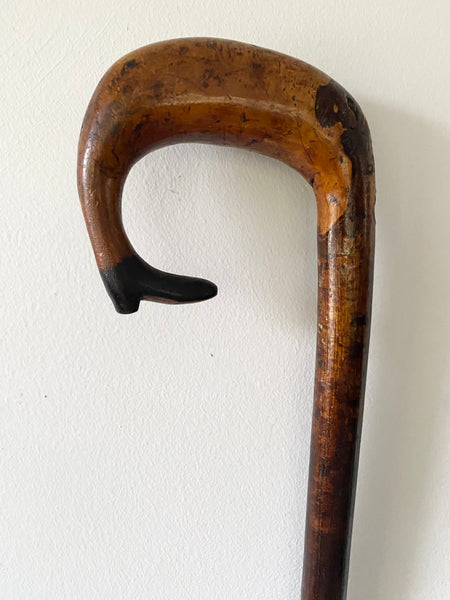 Antique Victorian Folk Art Walking Stick Carved Into The Form Of A Boot