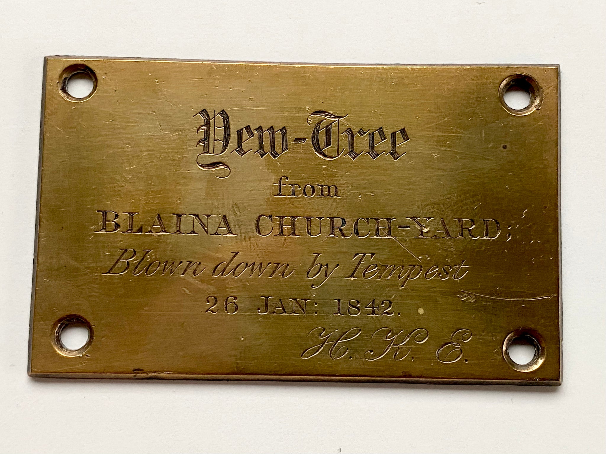 Curious Antique Victorian Brass Plaque Dedicated To A Yew Tree Blown Down By Storm Tempest 1842
