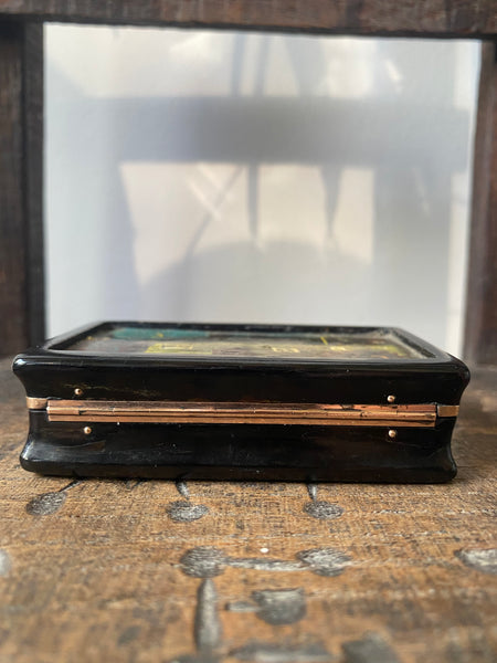 Antique 19th Century Snuff Box With Naive Period Painting Of The ‘Horse & Groom’ Pub, Lea Bridge, Engraved Inside & Dated 1816