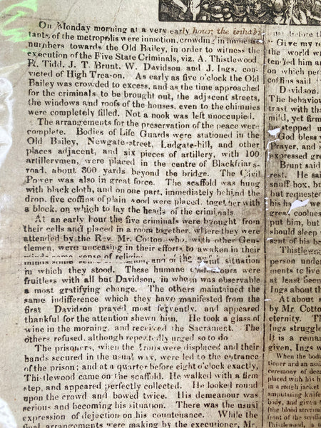 Rare Antique 19th Century Execution Broadside For The Execution Of Arthur Thistlewood and the Cato Street conspirators 1820