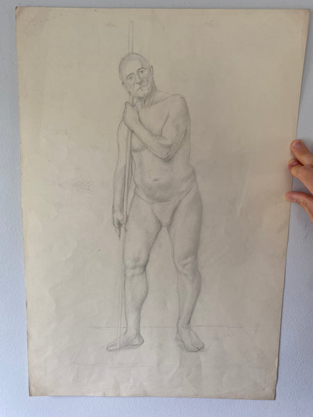 Vintage Double Sided Pen & Pencil Life Drawings Portraits Of A Nude Man