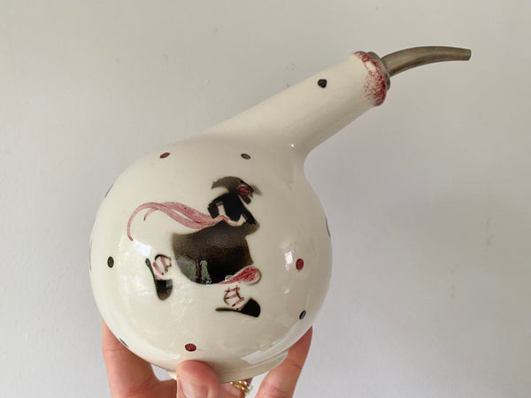 Vintage Early To Mid 20th Century Ceramic Pourer With Hand Painted Poison, Witch & Devil