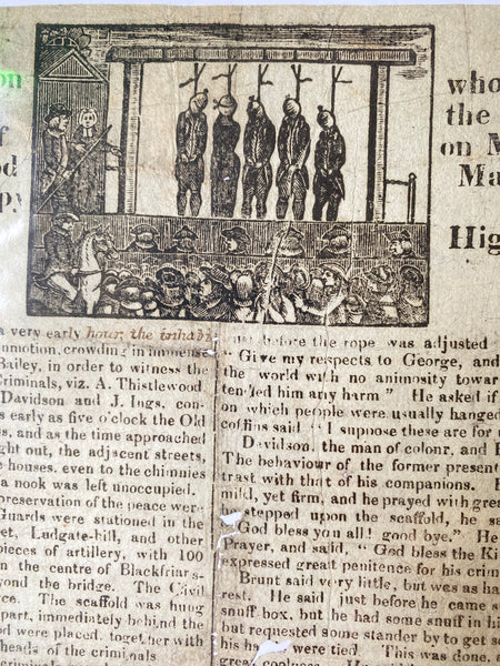 Rare Antique 19th Century Execution Broadside For The Execution Of Arthur Thistlewood and the Cato Street conspirators 1820