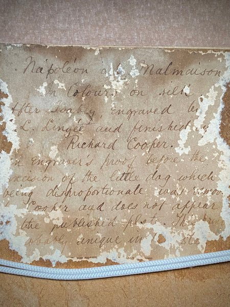 Rare Early 19th Century Engraver’s Proof Of Napoleon At Malmaison On Silk, After Jean-Baptiste Isabey, Engraved By Charles-Louis Lingée And Finished By Richard Cooper c. 1802–1804