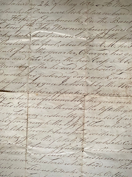 Rare Early 19th Century Naval Manuscript Describing The Unfortunate Death Of A Captain On Board A Ship, By Accidentally Shooting Himself In The Leg - Source Vintage
