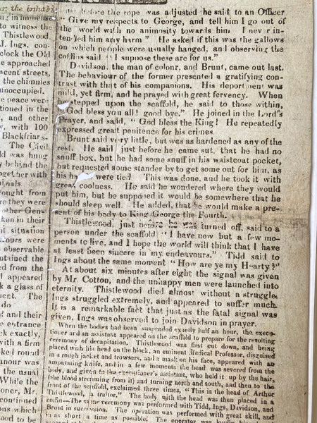 Rare Antique 19th Century Execution Broadside For The Execution Of Arthur Thistlewood and the Cato Street conspirators 1820